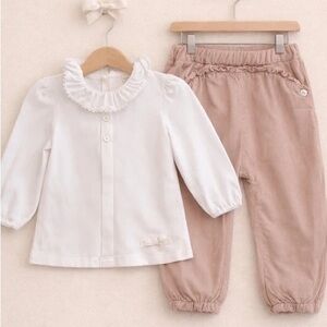 Adorable Kids Pajama Set in White and Tan